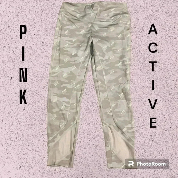 PINK Victoria’s Secret NWOT BEIGE & CAMO ACTIVE WORKOUT PANTS-Size Large - Picture 3 of 11